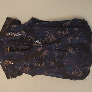 French Connection Y2K Sequin Adorable Night Out Blouse Layering Cap Sleeve Sz 10